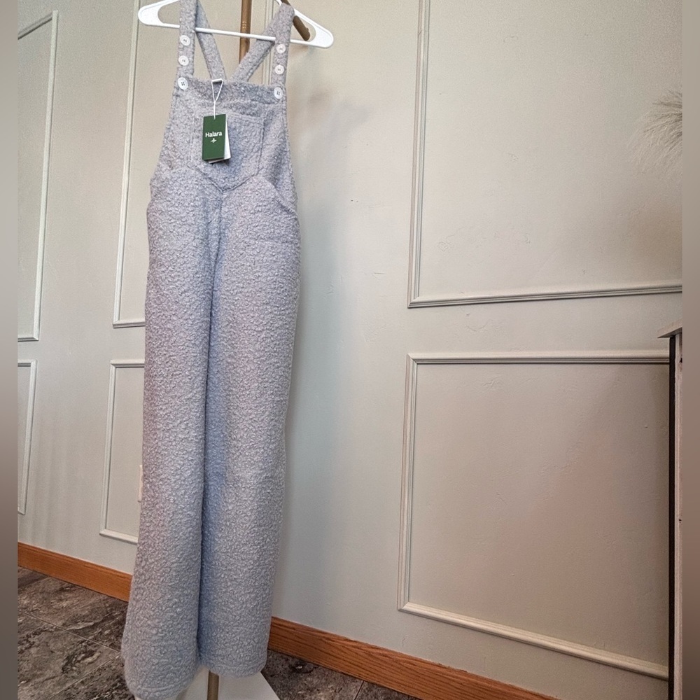 HALARA Overalls Fuzzy Teddy Oversized Pockets Casual Wide-Leg Overalls-Gray - Picture 2 of 5